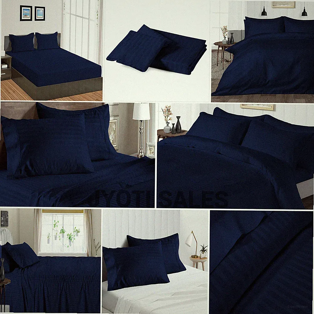 100% Cotton 1200 Thread Count Navy Blue Stripes Select Sheets OR Duvet Covers