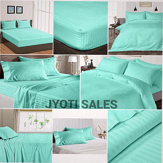 100% Cotton 1200 Thread Count Aqua Blue Stripes Select Sheets OR Duvet Covers