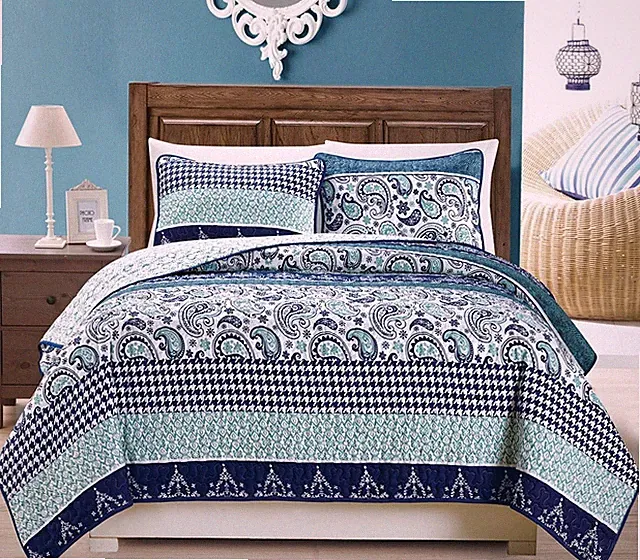 3-Piece Fine Printed Oversize (100" X 95") Quilt Set Reversible Bedspread Cov...