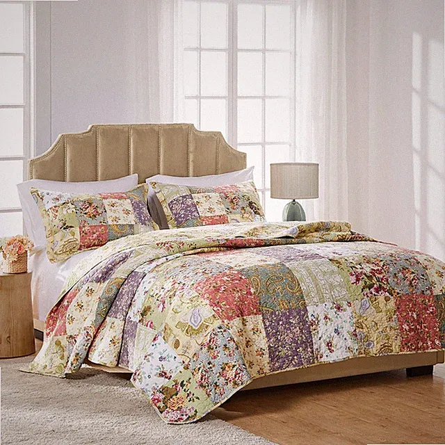 Blooming Prairie 100% Cotton Authentic Patchwork Reversible Quilt Set 2-Piece...