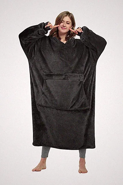 Catalonia Full Body Oversized Blanket Adult-Extra Long, Black-ankle Length