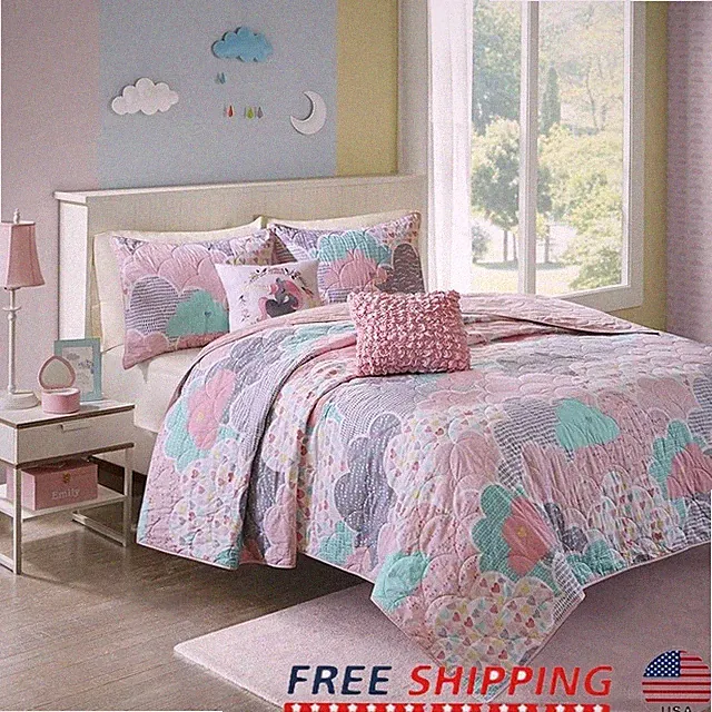 Cotton Quilt Set Coverlet Shams Decorative Pillows Soft Prewashed Washable New