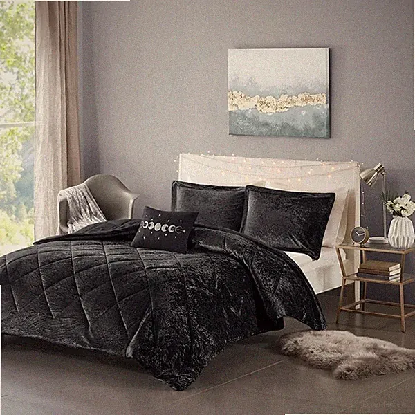 Intelligent Design Velvet Comforter Set Luxury Diamond Quilt 3/4 Pcs Queen King