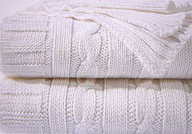 NTBAY 100% Pure Cotton Cable Knit Throw Blanket, Super Throw(51x67), White