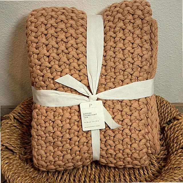 POTTERY BARN BAYSIDE SEED STITCH CHUNKY KNIT THROW BLANKET 44 X 56" ~ CLAY