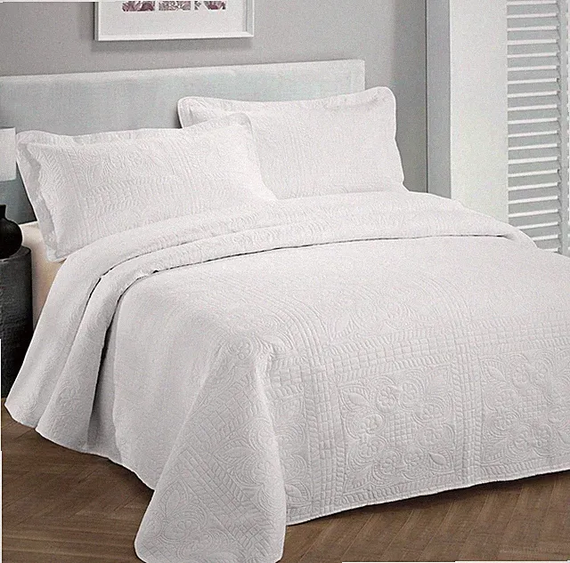 Solid White 3 pc Quilt Set Bedspread Coverlet Twin XL Full Queen Cal King Bed
