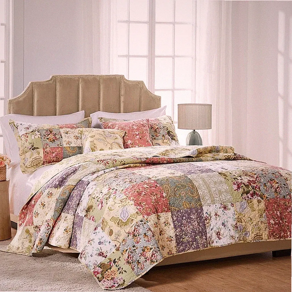 Twin Xl Multicolor 4 Piece Cotton Bedding Set Quilt Shams Decorative Pillows